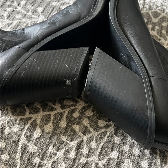 Zara black leather square toe block heeled boots - Picture 5 of 12